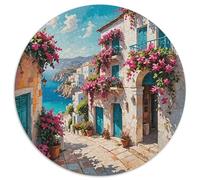 Village Côtier Méditerranéen Puzzle pour Adultes Puzzle 1000 Pièces Papier Balcon Fleuri Activité Familiale Décor Relaxant 1000pcs (67.5x67.5cm)