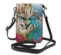 Village dans les Cinque Terre Coastal Panorama femmes en cuir Pu bandoulière téléphone portable pochette sac à bandoulière sac à main léger sac à main