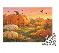 Village de Citrouilles Géantes Puzzle 1000 Pièces Papier pour Adultes Scène de Conte Automne Jeu de Puzzle en Famille Relaxation Décoration Concentration Cadeau 70x50cm/1000pcs