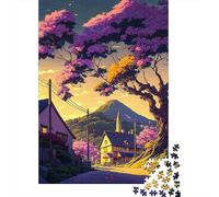 Village de la Fleur de Cerise 1000 Pièces Carton Solide Puzzle Adultes Puzzle Portable Soirée Jeux Famille Stimulant Amusant Entraînement Cérébral 52x38cm/1000pcs