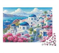 Village de l'île Grecque Puzzle 1000 Pièces Papier recyclé pour Adultes Puzzle pour Adultes Jeu Difficile et Stimulant Jeu Familial Amusant Excellente idée Cadeau pour Relaxation 38x26cm/1000pcs