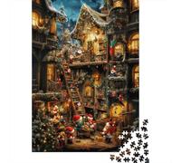 Village de Lutins de Noël Puzzle 1000 Pièces Papier Adulte Scène Nocturne de Neige Jeu de Puzzle en Famille 70x50cm/1000pcs