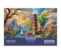 Village de Montagne 1000 Pièce Pagoda Jardins Carton Robuste Puzzle Classique pour Adultes Enfants Difficile Défiant Idée Cadeau 52x38cm/1000pcs