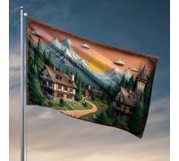 Village de montagne avec maisons de conte de fées et sommets enneigés pour décoration extérieure de patio (30 x 45 cm)