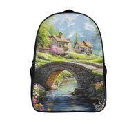 village de montagne mode sac à dos 2 compartiment grande capacité cartable scolaire pour adultes ado maison du pont de pierre 3d imprimé sac à dos d'école-16,les enfants pour les voyages les affaires