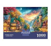 Village de Montagne près d'une Cascade au crépuscule Puzzle De 1000 Pièces Ville européenne Défiant Et Éducatif pour Toutes Les Âges 70x50cm/1000pcs