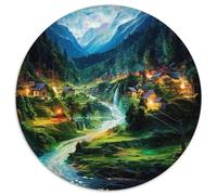 Village de Montagne Puzzle 1000 Pièces River and Cascade Ronde Puzzle Jeu Cadeau Unique Décor À La Maison pour Adultes 1000pcs (67.5x67.5cm)