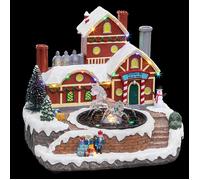 Village de noël animé et lumineux fontaine du père Noël