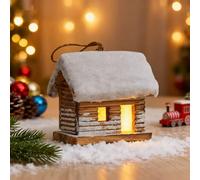 Village de Noël avec éclairage, décoration de Noël en bois, maison de Noël avec LED, maison lumineuse à faire soi-même, à piles, peut être posée/suspendue, décoration de table pour les vacances (C)