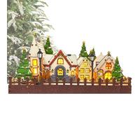 Village de Noël illuminé, ensembles de village de Noël - Scène d'hiver - Villages de Noël en bois, figurines, décoration de bureau pré-éclairée, accessoires de Noël pour le bureau