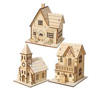 Village De Noel Lumineux - 3 Pièces Maison De Noël en Bois Miniature avec LED pour Décoration De Table De Vacances