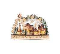 HOMCOM Village de Noël Lumineux, Village de Noël animé en Bois, avec 20 LED, Paysage enneigé, charmants détails de Village, 45L x 12l x 30H cm, Bois Naturel
