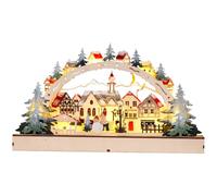 Village de Noël Lumineux, Arche en Bois avec LED, Paysage d'Hiver avec Éclairage, Battery Operated, Décoration en Bois avec Arbres, Bonhommes de Neige pour Cadeau