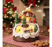 Village de Noël Lumineux con Train Tournant, LED Décoration de Noël Scène Neige avec Musique, Village de Noel Animé Maisons de Noël à Piles Miniature Statue Deco Noel Interieur pour fêtes Cadeaux