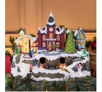 Village de noël lumineux Enneigé avec Eglise Petit Train Sapin et Manège pour Enfant en Rotation Musique Lotti