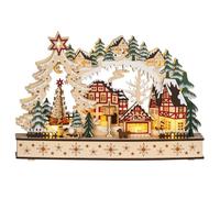 Village de Noël lumineux animé en bois - 20 LED - dim. 45L x 12l x 30H cm G