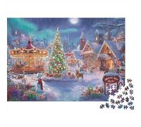 Village de Noël Manège Puzzle 1000 Pièces Papier pour Adultes Scène de Nuit Jeu de Puzzle Coffret Puzzle 1000 Pièces 38x26cm/1000pcs
