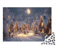 Village de Noël Puzzle 1000 Pièces en Carton Épais Et Robuste, Jeu De Puzzle Classique Maintenir De La Mémoire pour Une Soirée Entre Amis, Ambiance Cocooning Hiver 70x50cm/1000p
