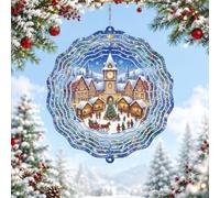Village de Noël Scène d'hiver Moulin à vent 30,5 cm | Maisons enneigées, éolienne suspendue, traîneau tiré par des chevaux, traditionnel, amateurs de vacances, porche