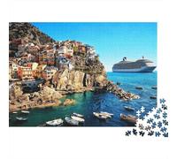Village de Pêche Italien Puzzle 1000 Piècess Matériau Recy inque Terre Puzzles for Garçons et Filles Ages 6 Years Up Amusant and Difficile Famille Game Activity 38x26cm/1000pcs