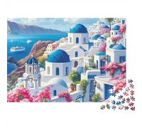 Village de Santorin 1000 Pièces Puzzle Adulte Papier Recy nti-Stress Difficile pour Experts Livraison Rapide avec Affiche Guide 52x38cm/1000pcs