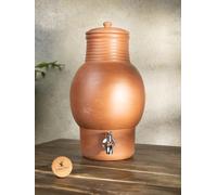 Village Decor Pot d'eau en terre cuite avec couvercle et robinet en acier inoxydable 304 | boue en terre cuite pré-assaisonnée (capacité 4000 ml)