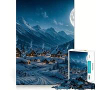 Village d'hiver au Clair de Lune Puzzle de 1000 pièces pour Adolescents Jeu de Train cognitif Aucun Espace Ajustement Parfait Format Compact Amusant pour des Moments de Jeu en Famille (50x75cm)