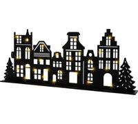 Village d'hiver LED illuminé en bois - env. 57 x 22 cm - ligne de maisons Deko Présentoir XXL en noir