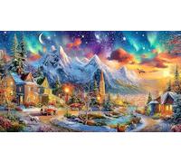 Village d'hiver sous Le Ciel d'aurore boréale Puzzle pour Adultes 1000 pièces Défi de Jeu éducatif Extremement Difficile pour activité Maison & Cadeau Amusant 70x50cm/1000pcs
