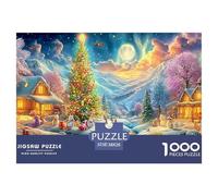 Village enneigé avec des Maisons éclairées, Un Arbre et la traîne de Saint-Nicolas Puzzle De 1000 Pièces Christmas Style Qualité Premium, Excellent Jeu pour Adultes Et Enfants 38x26cm/1000pcs