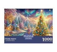 Village enneigé avec Un Sapin de Noël Lumineux Puzzle De 1000 Pièces Christmas Style Jeu De Défi pour Hommes, Femmes Et Personnes Âgées 38x26cm/1000pcs
