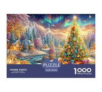 Village enneigé avec Un Sapin de Noël Lumineux Puzzle De 1000 Pièces Christmas Style Jeu De Puzzle Familial pour Toutes Les Âges 70x50cm/1000pcs