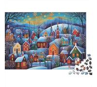 Village enneigé Puzzle 1000 Pièces Papier Jeu de Puzzle 1000 Pièces Scène Nocturne Puzzle pour Adultes Détente Famille Cadeau 70x50cm/1000pcs
