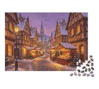 Village Européen Marché de Noël Puzzle 1000 Pièces Papier pour Adultes Scène Nocturne Jeu de Puzzle 1000 Pièces Puzzle en Famille 52x38cm/1000pcs