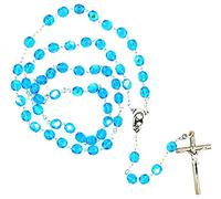 VILLAGE GIFT IMPORTERS Chapelet catholique avec perles de verre en cristal, fabriqué en Italie (bleu aqua)