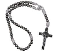 VILLAGE GIFT IMPORTERS Chapelet de combat de Saint Benoît gris bronze | Saint patron des étudiants et de l'Europe | Chapelet en paracorde robuste avec grosses perles rondes et crucifix de Saint-Benoît