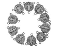 VILLAGE GIFT IMPORTERS Lot de 10 centres de table de chapelet de Saint-Benoît | Design argenté | Excellent cadeau pour la première communion | Centre de table du chapelet, Métal non précieux, Pas de