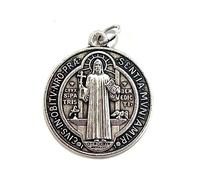 VILLAGE GIFT IMPORTERS Pendentif médaille de Saint Benoît 2,5 cm | Parfait pour collier ou chaîne | Métal détaillé durable | Breloque Saint | Bijoux chrétiens, Métal étain, Pas de gemme