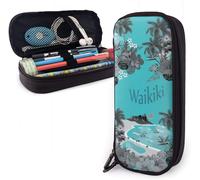 Village Hawaïen Moderne Du Milieu Du Sièclewaikiki Beach Trousse À Crayons De Grande Capacité Avec Fermeture Éclair Pour L'école Et Le Bureau, Trousse De Maquillage Multifonction