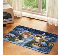 Village in The Snow Tapis de nourriture pour animaux de compagnie 43,7 x 30 cm absorbant et antidérapant en cuir synthétique avec fond en caoutchouc et dessous en caoutchouc à séchage rapide