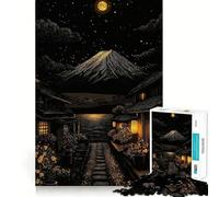 Village Japonais Nocturne avec Le Mont Fuji Puzzle de 1000 pièces pour Adolescents Stimule la mémoire, réduit Le Stress, découpe Lisse, Cadeau Artistique (38x52cm)