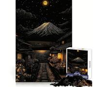 Village Japonais Nocturne avec Le Mont Fuji Puzzle de 1000 pièces pour Adultes Améliore la mémoire et Le Plaisir de Jouer Ensemble Bords précis Cadeau de Saison (50x75cm)