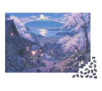 Village Japonais Nuit 1000 pièces Puzzle Difficile pour Adultes Village de cerisiers Mont Fuji Nuit Magique Premium Robuste Haute qualité Vibrant soulagement du Stress Jeu 70x50cm/1000pcs