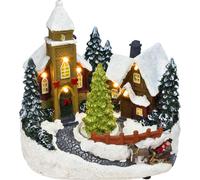 Village LED avec mouvement et arbre tournant - 19 cm - Décoration de Noël