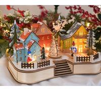 Village Lumineux en Bois LED Animé - Blanc Chaud - 30 cm