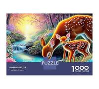 Village magique Jeu De Puzzle Cerf près d'un ruisseau dans la forêt 1000 Pièces De Puzzle Carton Pour La Famille Résistant À La Déchirure Activité Parent-Enfant Loisir Créatif Exclusif 38x26cm/1000pcs