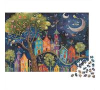 Village Nocturne féérique, Ville Nocturne colorée avec Arbre Lumineux, Puzzle de 1000 pièces pour Adultes, défi Impossible, Cadeau Amusant, 70 x 50 cm / 1000 pièces