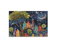 Village Nocturne féerique1500 pièces de Puzzle comme Cadeaux d'anniversaire et de Noël, décoration de la Maison, prévention de la dégénérescence cérébrale pour Les Personnes âgées. 57x87cm