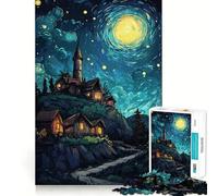 Village Nocturne sous Un Ciel étoilé Puzzle de 1000 pièces pour Adultes Jeu de réflexion Loisirs et Divertissement Qualité supérieure Joli présent (38x26cm)