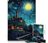 Village Nocturne sous Un Ciel étoilé Puzzle de 1000 pièces pour Adultes Jeu de réflexion Loisirs et Divertissement Qualité supérieure Joli présent (38x26cm)